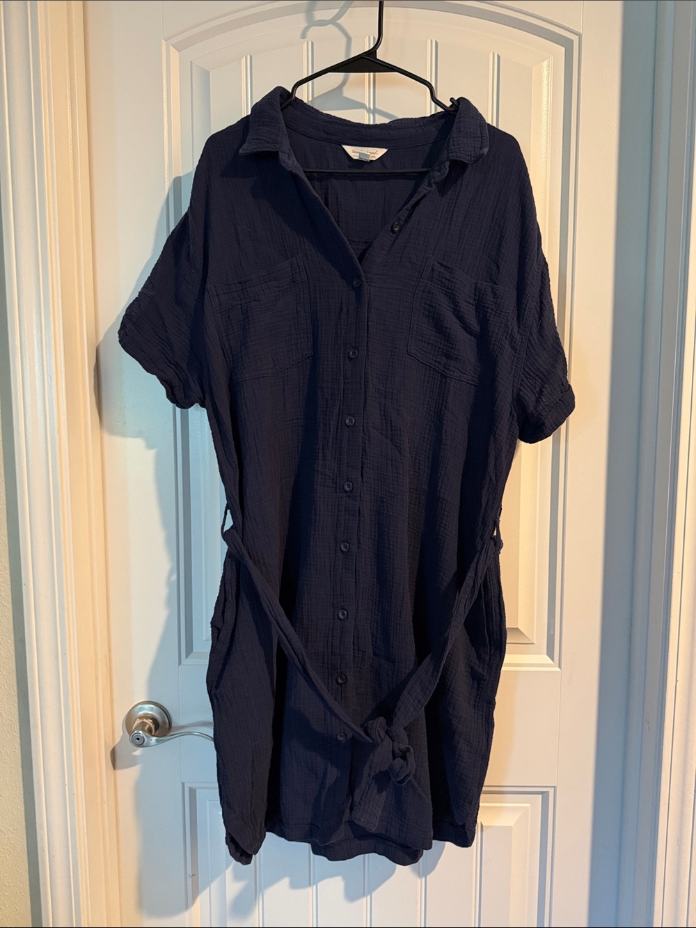 Navy Short-Sleeve Button Front Mini Dress